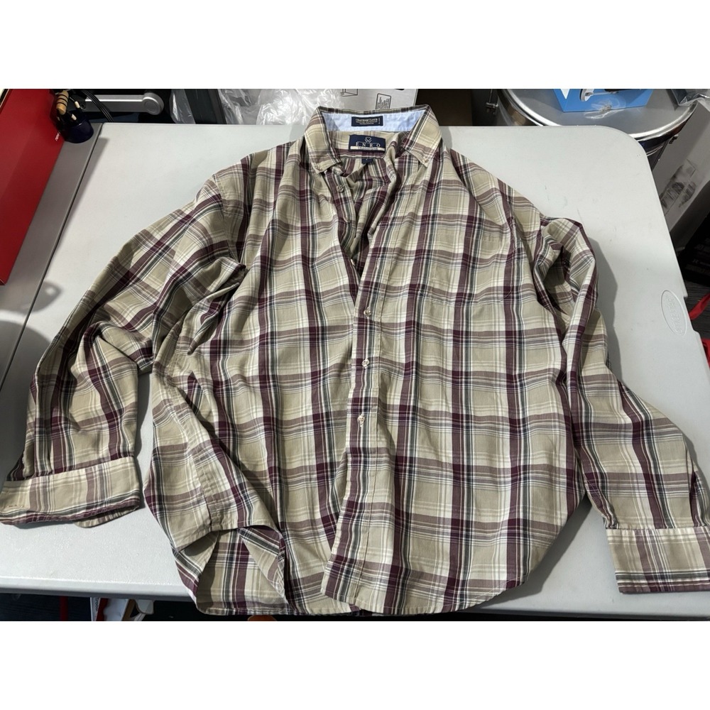 Enro Chatham Cloth Long Sleeve Button Down Shirt Mens L Yellow Blu Plaid Casual